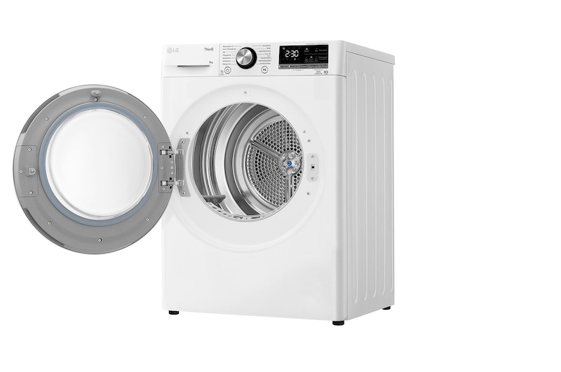 LG Sèche-linge avec technologie de pompe à chaleur Dual Inverter & porte vitrée de sécurité | Condenseur autonettoyant automatique | Capacité de 9 kg | Fonction Wi-Fi | Classe d'efficacité énergétique A+++ | RT90V9W, RT90V9W