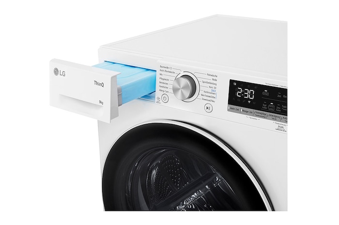 LG Sèche-linge avec technologie de pompe à chaleur Dual Inverter & porte vitrée de sécurité | Condenseur autonettoyant automatique | Capacité de 9 kg | Fonction Wi-Fi | Classe d'efficacité énergétique A+++, V9R09TC