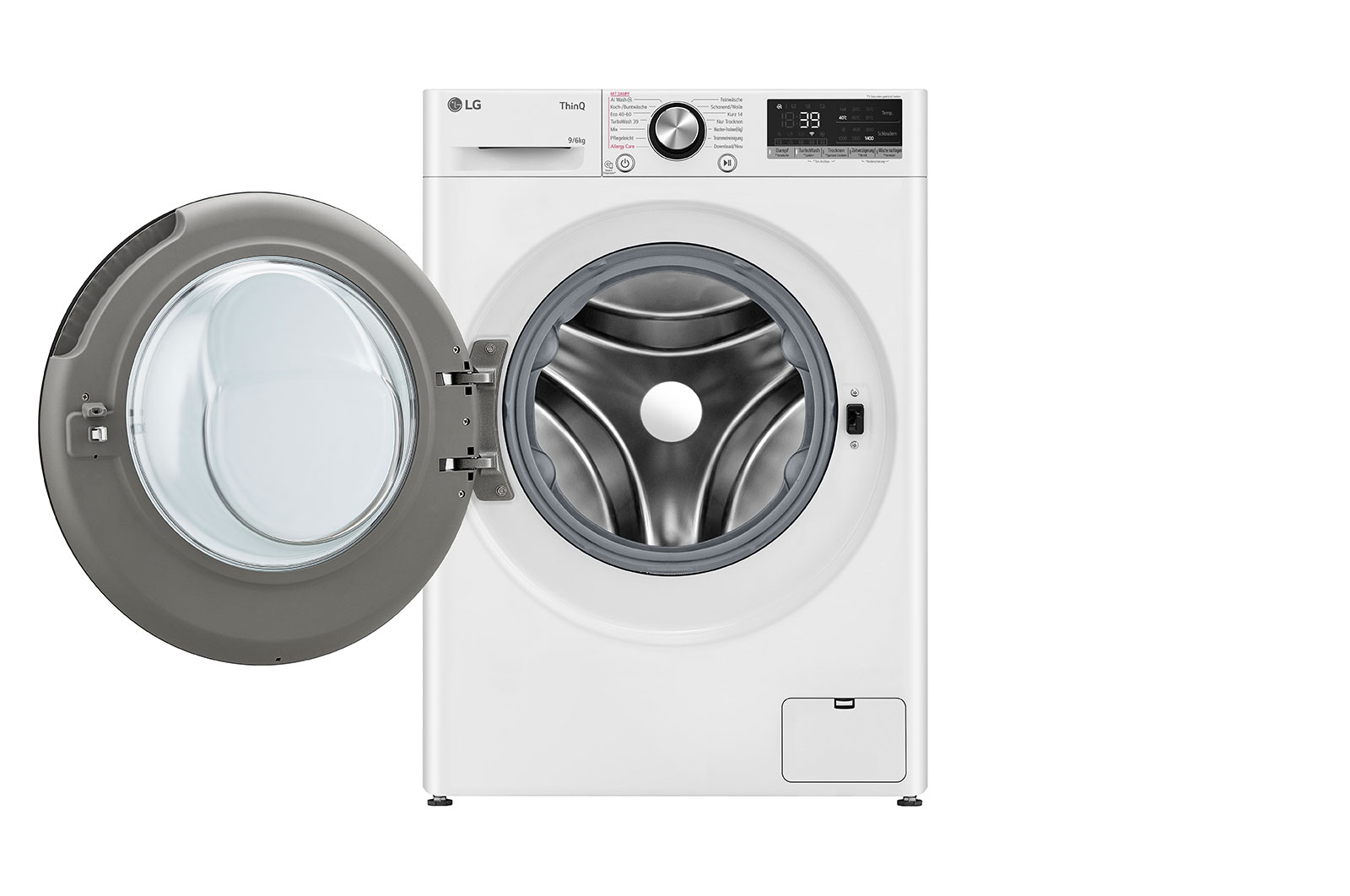 LG Lave-linge/sèche-linge avec 1.400 tpm. | Classe d'efficacité énergétique D/A | 9 kg lavage | 6 kg séchage | Blanc avec anneau hublot noir | W4WR7096Y, W4WR7096Y