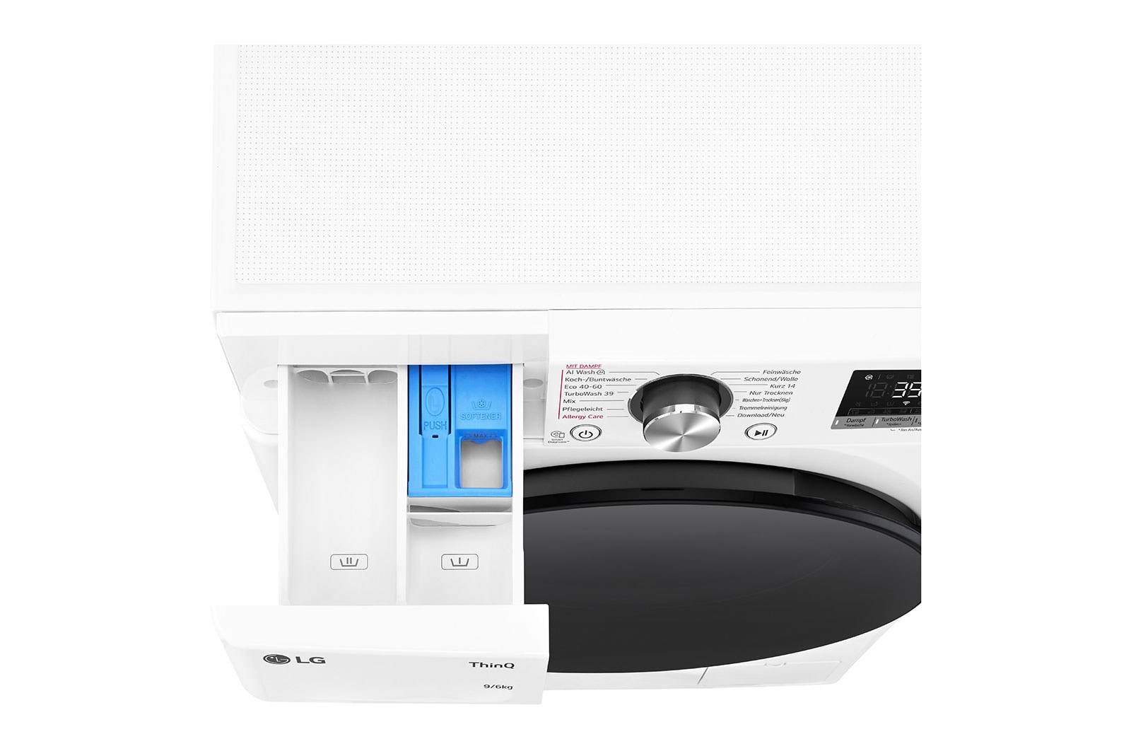 LG Lave-linge/sèche-linge avec 1.400 tpm. | Classe d'efficacité énergétique D/A | 9 kg lavage | 6 kg séchage | Blanc avec anneau hublot noir | W4WR7096Y, W4WR7096Y