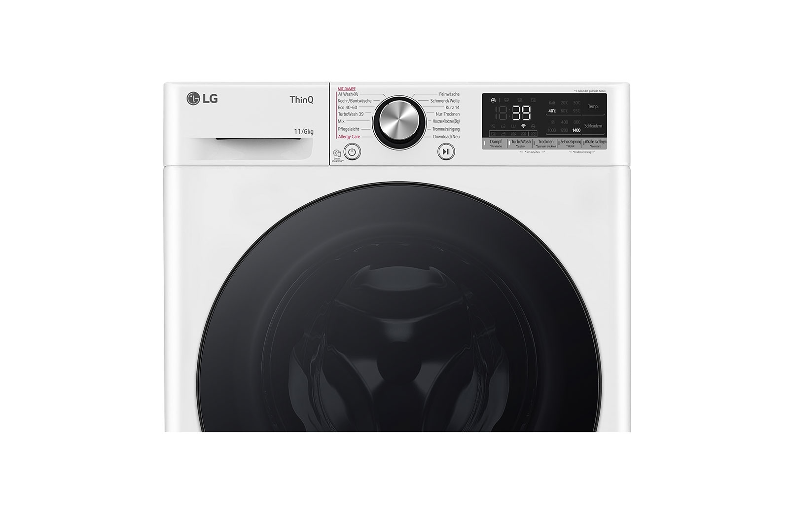 LG Lave-linge séchant 1.400 rpm. | Classe d'efficacité énergétique D/A | 11 kg lavage | 6 kg séchage | Blanc avec anneau hublot noir | W4WR70E6Y, W4WR70E6Y