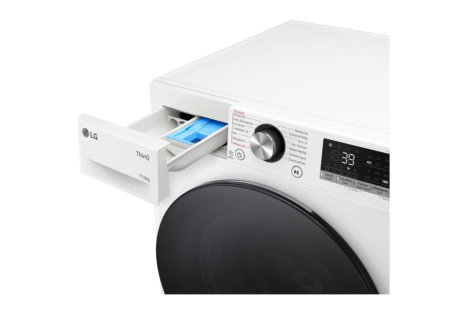 LG Lave-linge séchant 1.400 rpm. | Classe d'efficacité énergétique D/A | 11 kg lavage | 6 kg séchage | Blanc avec anneau hublot noir | W4WR70E6Y, W4WR70E6Y