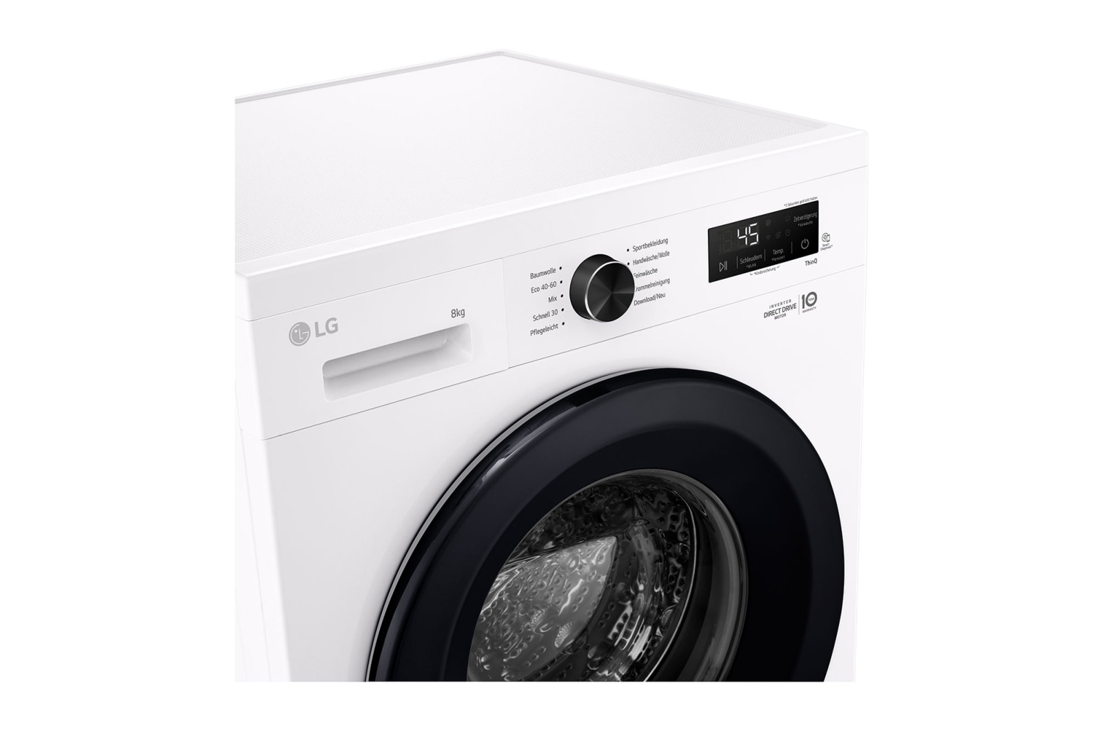 LG Lave-linge Essence White (8 kg, 1 350 tours/minute, efficacité énergétique A) avec anneau hublot noir | F4WB3085, F4WB3085