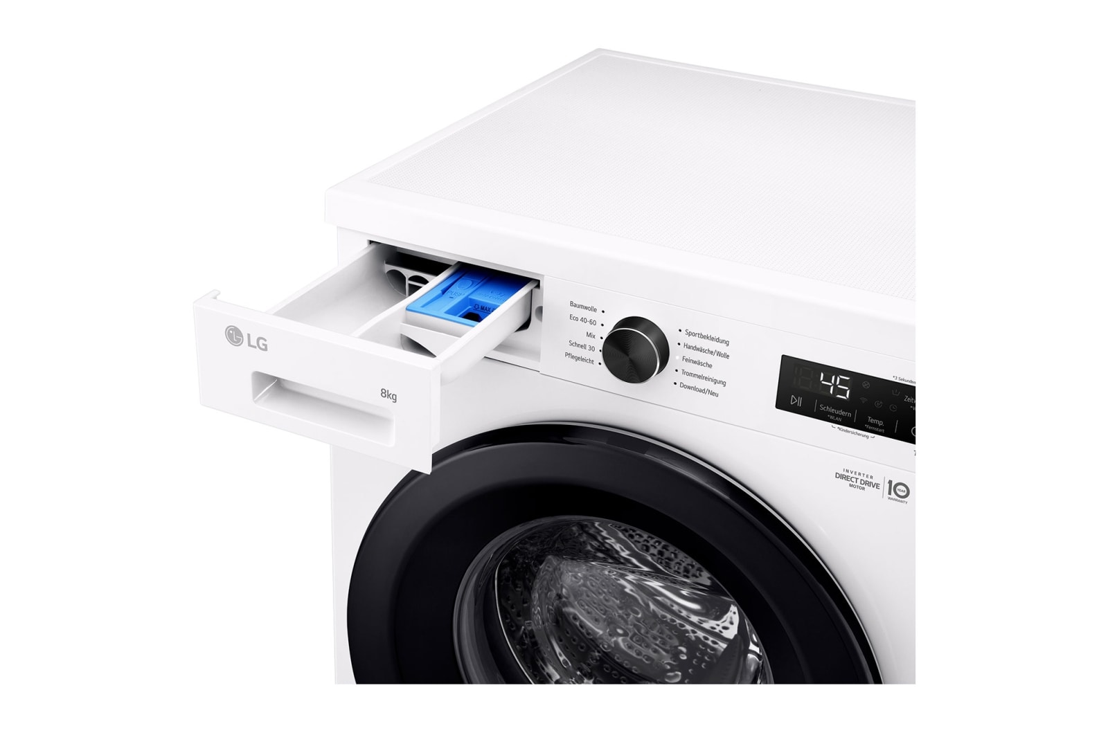 LG Lave-linge Essence White (8 kg, 1 350 tours/minute, efficacité énergétique A) avec anneau hublot noir | F4WB3085, F4WB3085