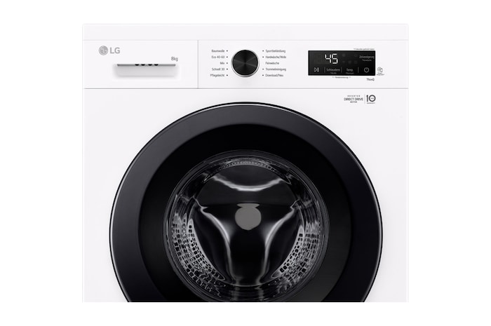 LG Lave-linge Essence White (8 kg, 1 350 tours/minute, efficacité énergétique A) avec anneau hublot noir | F4WB3085, F4WB3085