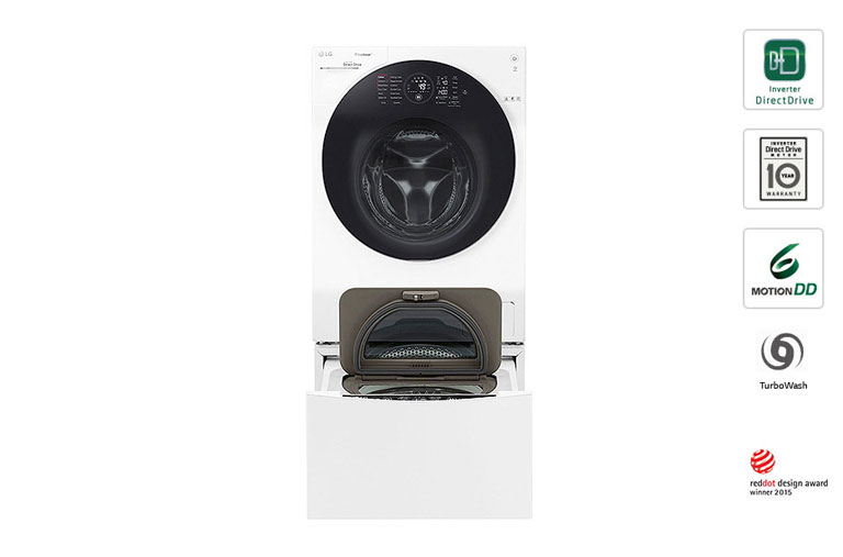 Vue avant de TWINWash™ Lave-linge principal 10KG | Mini Lave-linge 2KG | TrueSteam™ | TurboWash™ | Wi-Fi | Smart Diagnosis™ | Moteur Direct Drive™ garanti 10 ans F4WM10TWIN