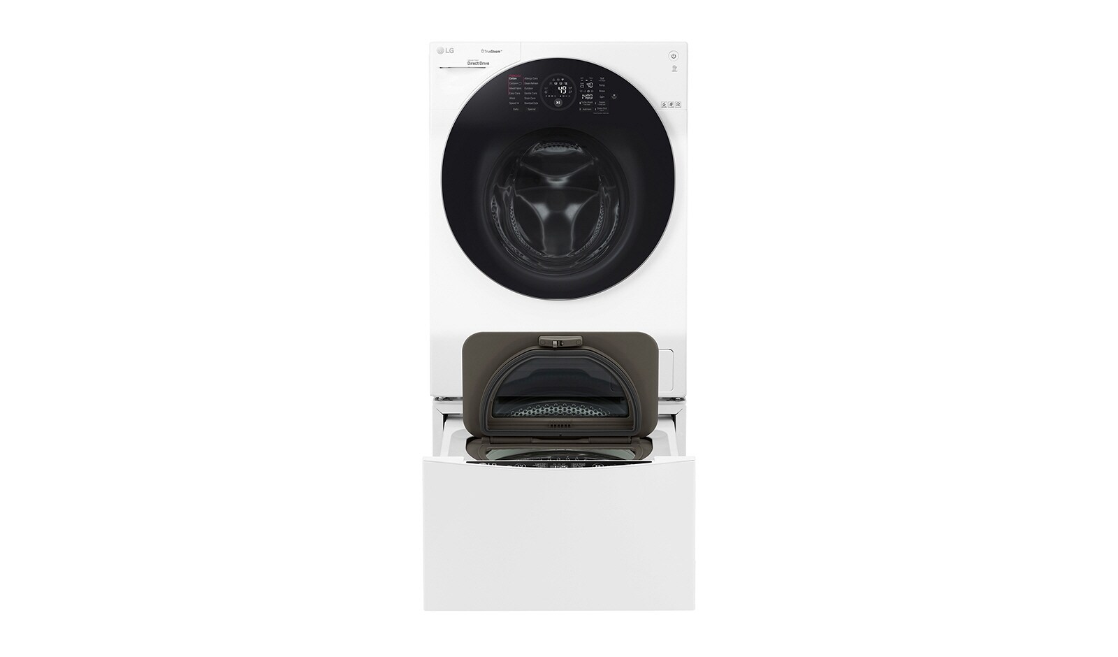 Vue avant de TWINWash™ Lave-linge principal 10KG | Mini Lave-linge 2KG | TrueSteam™ | TurboWash™ | Wi-Fi | Smart Diagnosis™ | Moteur Direct Drive™ garanti 10 ans F4WM10TWIN
