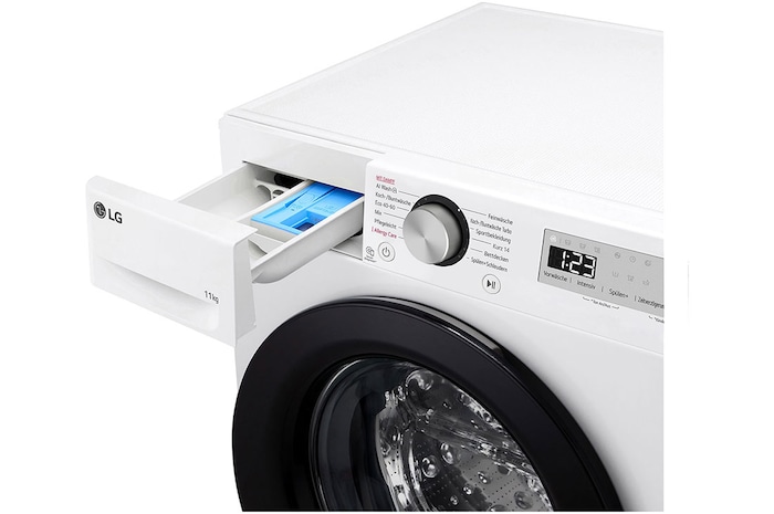 LG Lave-linge d'une capacité de 11 kg | Efficacité énergétique A | 1 400 tr/min. | Blanc avec anneau hublot noir | F4WR4911P, F4WR4911P