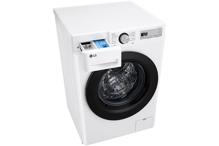 LG Lave-linge d'une capacité de 11 kg | Efficacité énergétique A | 1 400 tr/min. | Blanc avec anneau hublot noir | F4WR4911P, F4WR4911P