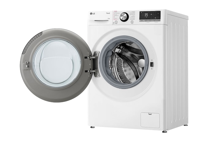 LG Lave-linge d'une capacité de 11 kg | EEK A | 1.400 tr/min. | Blanc avec anneau hublot noir | F4WR701Y, F4WR701Y