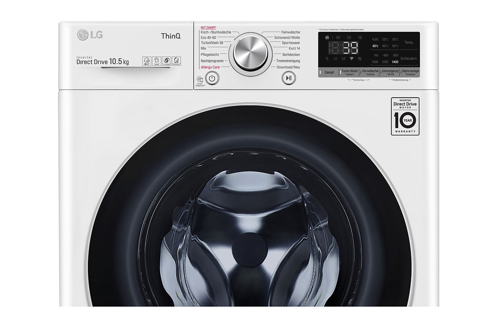 Machine à Laver LG 10 Kg AI DD - Classe A -10%, 1400 Tours, Technologie TurboWash 360 Et Vapeur | Lavage Intelligent Et économe En énergie