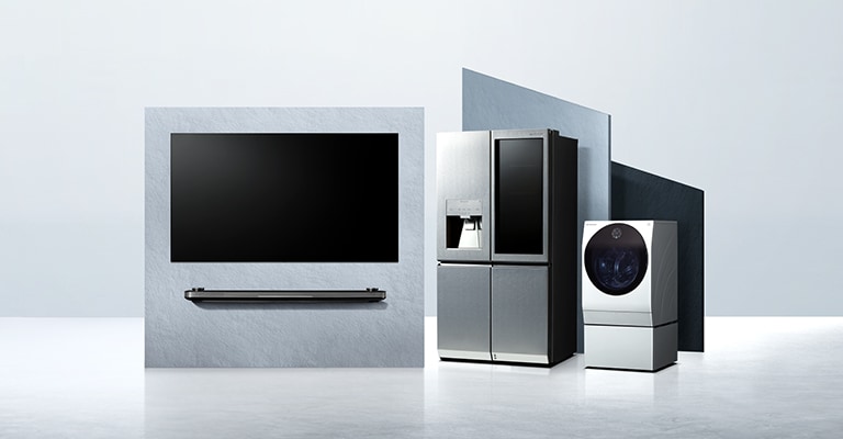 LG SIGNATURE OLED TV W, réfrigérateur et lave-linge sont disposés sur l'espace virtuel.
