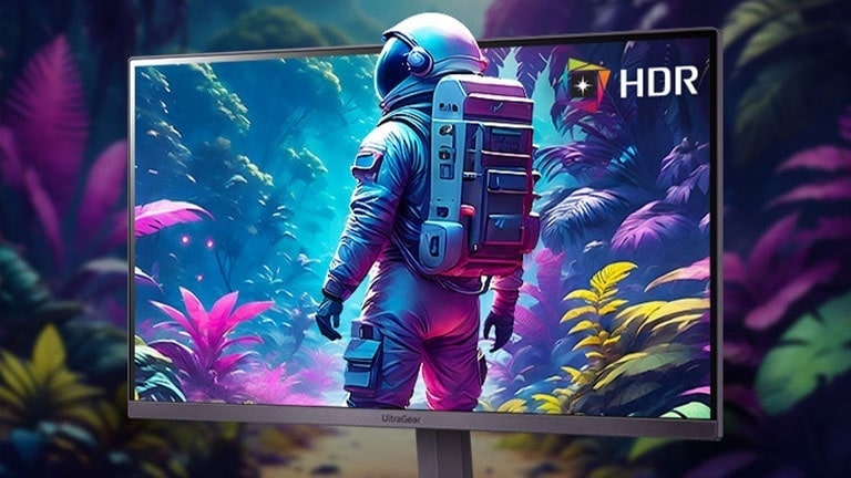 Das Bild eines Astronauten auf einem Monitor mit dreidimensionalen, dynamischen Farben.