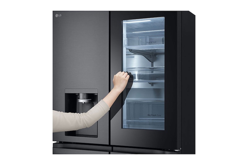 LG Side-by-Side avec InstaView® | Distributeur de glace, de glace pilée et d'eau | Capacité de 638 litres | Classe d'efficacité énergétique E | Raccordement fixe à l'eau | GMG960EVEE, GMG960EVEE
