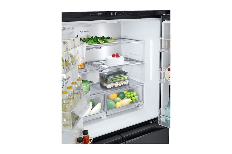 LG Side-by-Side avec InstaView® | Distributeur de glace, de glace pilée et d'eau | Capacité de 638 litres | Classe d'efficacité énergétique E | Raccordement fixe à l'eau | GMG960EVEE, GMG960EVEE