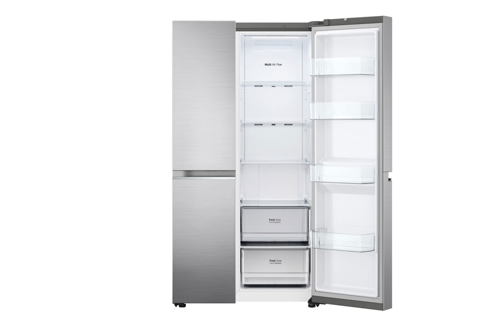 LG Side-by-Side avec réfrigération à air pulsé Multi-Airflow | Capacité 655 litres | Classe d'efficacité énergétique E | Express Freeze | Platinum Silver | GSBV70PZTE, GSBV70PZTE
