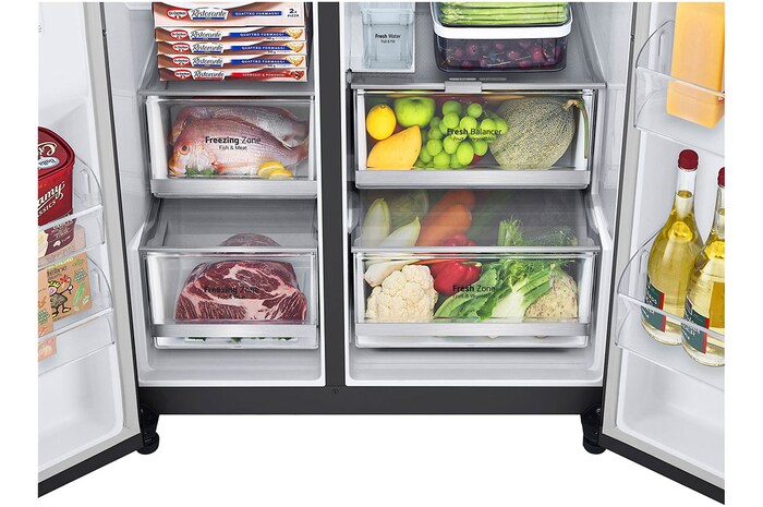 LG Side-by-Side avec InstaView® | Boules de glace Craft | Distributeur de glace, glace pilée et eau | Capacité de 635 litres | Classe d'efficacité énergétique E | Réservoir d'eau interne | Matte Black | GSGV81EPLL, GSGV81EPLL