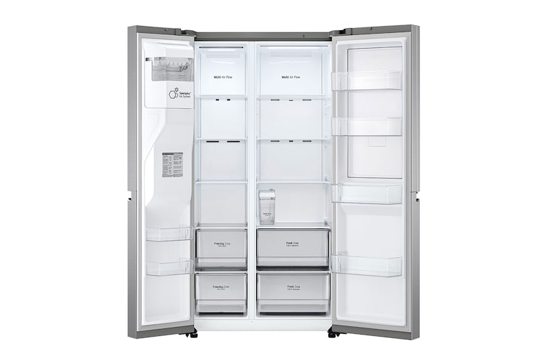 LG Side-by-Side avec Door-in-Door ® | Distributeur de glace, de glace pilée et d'eau | Capacité de 635 litres | Classe d'efficacité énergétique E | Réservoir d'eau interne | Platinum Silver | GSJV51PZTE, GSJV51PZTE