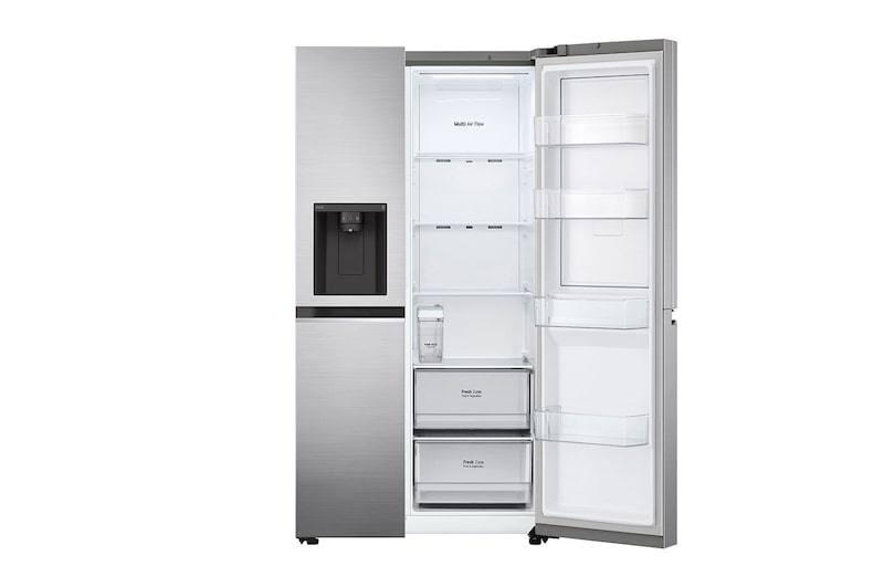 LG Side-by-Side avec Door-in-Door ® | Distributeur de glace, de glace pilée et d'eau | Capacité de 635 litres | Classe d'efficacité énergétique E | Réservoir d'eau interne | Platinum Silver | GSJV51PZTE, GSJV51PZTE