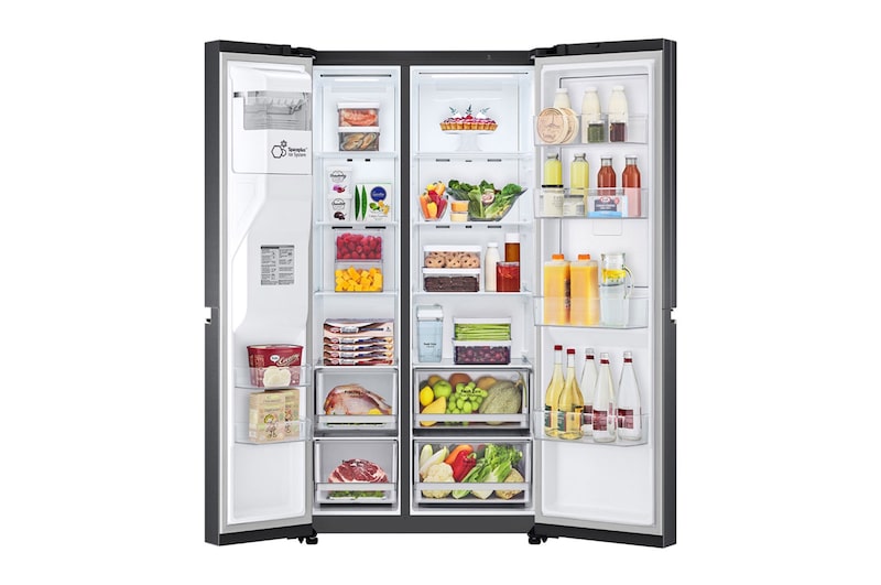 LG Side-by-Side avec Door-in-Door® | Distributeur de glace, glace pilée et eau | Capacité 635 litres | Réservoir d'eau interne 4L | Matte Black | GSJV71MCTE, GSJV71MCTE