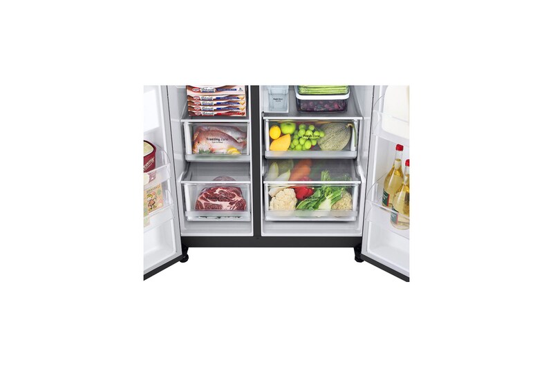 LG Side-by-Side avec Door-in-Door® | Distributeur de glace, glace pilée et eau | Capacité 635 litres | Réservoir d'eau interne 4L | Matte Black | GSJV71MCTE, GSJV71MCTE