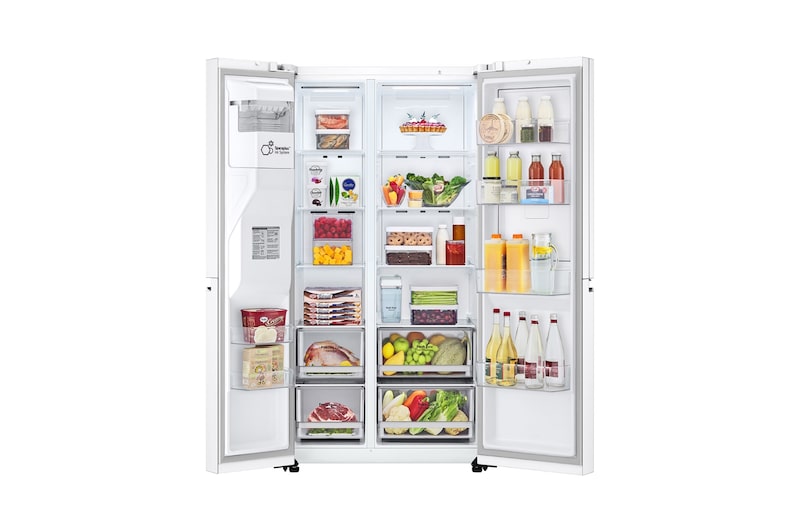 LG Side-by-Side avec Door-in-Door® | Distributeur de glace, glace pilée et eau | Capacité 635 litres | Classe d'efficacité énergétique E | Réservoir d'eau interne 4L | Super White | GSJV71SWTE, GSJV71SWTE