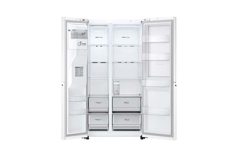 LG Side-by-Side avec Door-in-Door® | Distributeur de glace, glace pilée et eau | Capacité 635 litres | Classe d'efficacité énergétique E | Réservoir d'eau interne 4L | Super White | GSJV71SWTE, GSJV71SWTE