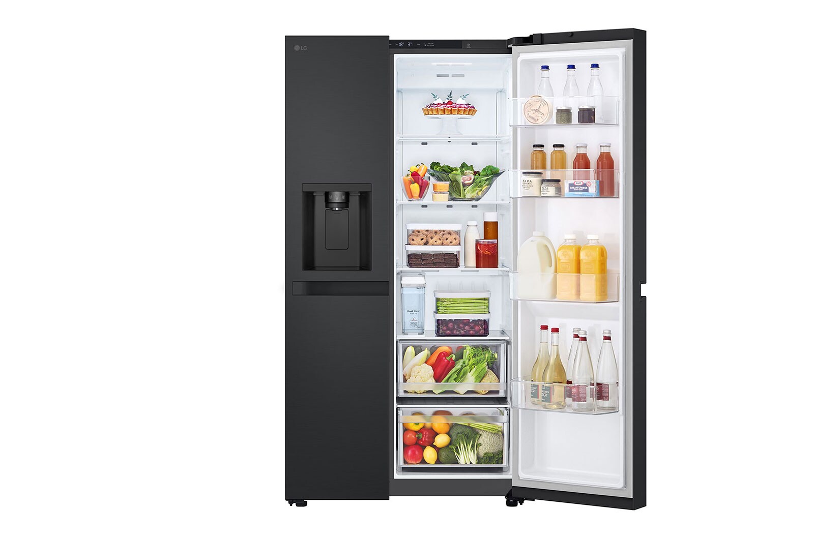 LG Side-by-Side avec distributeur de glace, glace pilée et eau | Capacité 641 litres | Classe d'efficacité énergétique E | Réservoir d'eau interne 4L | Essence Matte Black | GSLC41EPPE, GSLC41EPPE