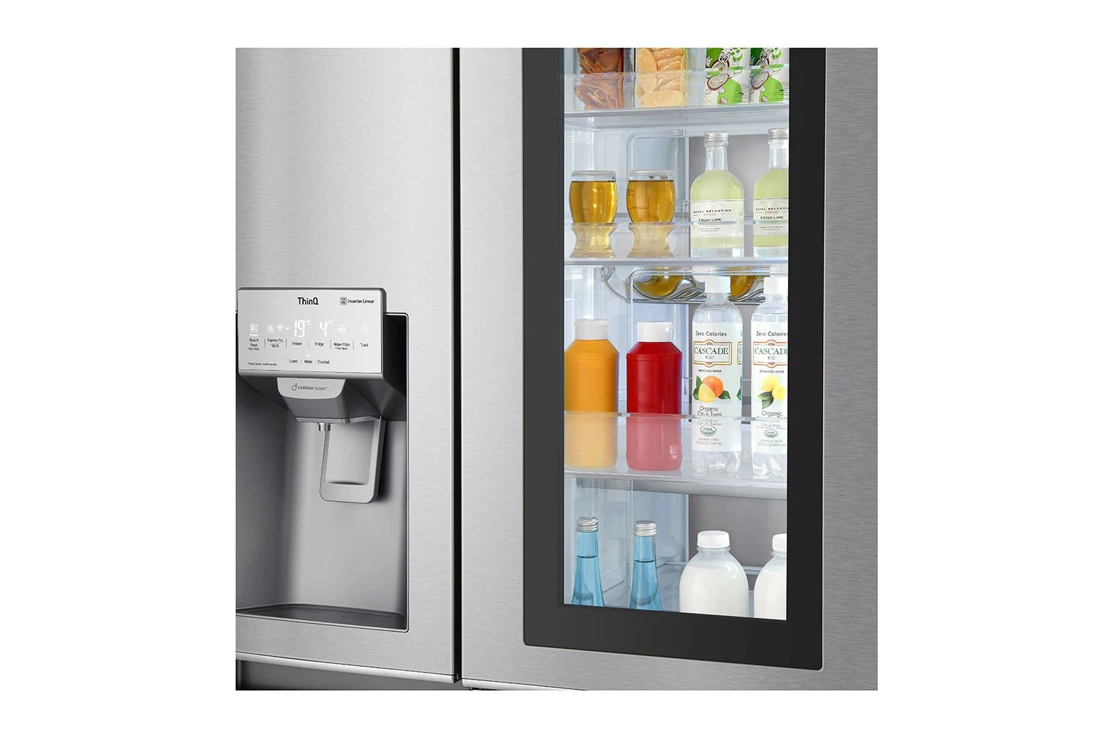 LG Côte à côte avec InstaView Door-in-Door™ | Capacité de 601 litres | Distributeurs de glace, de glace pilée et d'eau | Alimentation en eau fixe | Total sans gel | DoorCooling+™ | ThinQ®, GSX960NECE