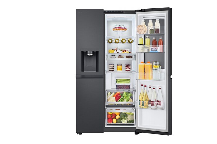 front view single door open with food