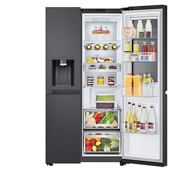 front view single door open with food