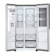 LG Side-by-Side avec InstaView Door-in-Door® | Distributeurs de glace, glace pilée et eau | Capacité de 635 litres | Classe d'efficacité énergétique E | Raccordement fixe à l'eau | acier brossé | GSXV90BSAE, GSXV90BSAE