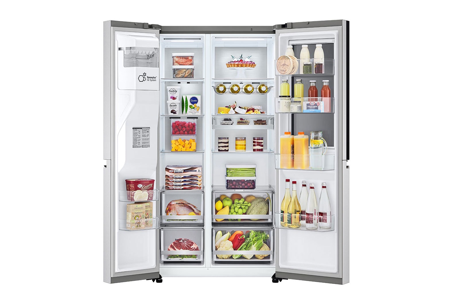 LG Side-by-Side avec InstaView Door-in-Door® | Distributeurs de glace, glace pilée et eau | Capacité de 635 litres | Classe d'efficacité énergétique E | Raccordement fixe à l'eau | acier brossé | GSXV90BSAE, GSXV90BSAE