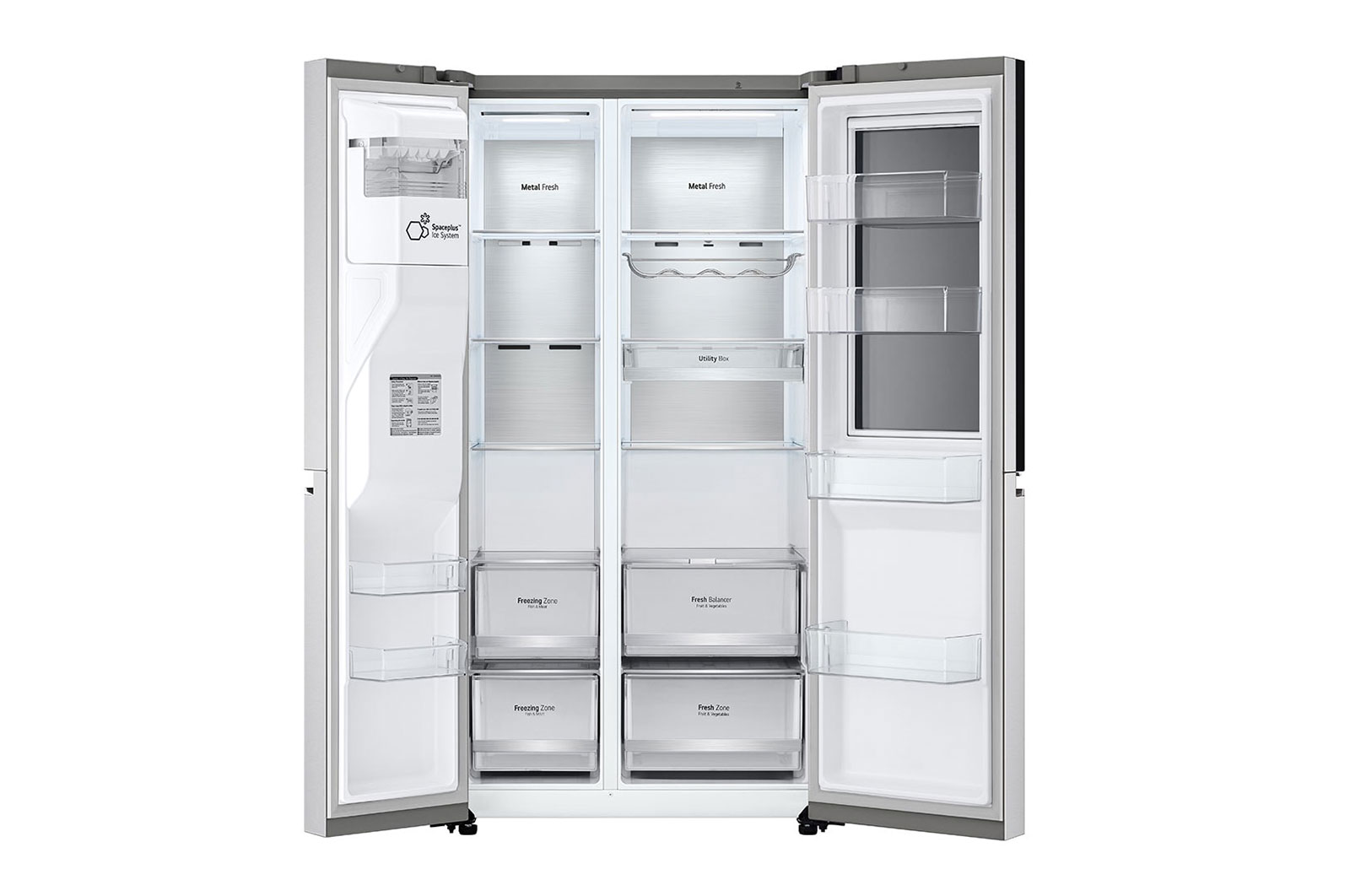 LG Side-by-Side avec InstaView Door-in-Door® | Distributeurs de glace, glace pilée et eau | Capacité de 635 litres | Classe d'efficacité énergétique E | Raccordement fixe à l'eau | acier brossé | GSXV90BSAE, GSXV90BSAE