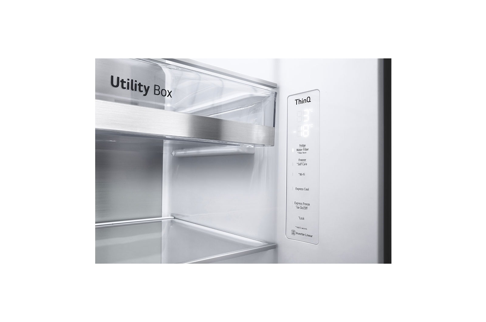 LG Side-by-Side avec InstaView Door-in-Door® | Distributeurs de glace, glace pilée et eau | Capacité de 635 litres | Classe d'efficacité énergétique E | Raccordement fixe à l'eau | acier brossé | GSXV90BSAE, GSXV90BSAE
