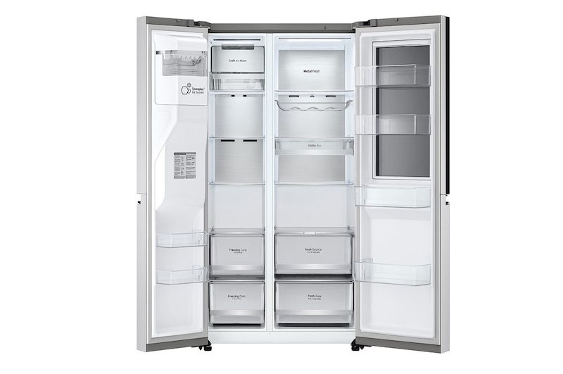 LG Side-by-Side avec InstaView Door-in-Door® | Boules de glace Craft | Distributeur de glace, glace pilée et eau | Capacité de 635 litres | Classe d'efficacité énergétique E | Raccordement fixe à l'eau | Brushed Steel | GSXV90BSDE, GSXV90BSDE