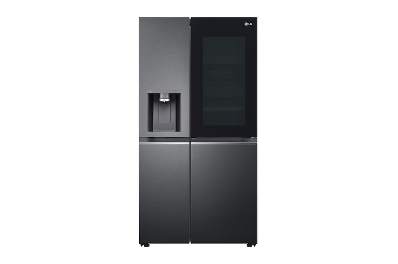 LG Side-by-Side avec InstaView Door-in-Door® | Distributeur de glace, de glace pilée et d'eau | Capacité de 635 litres | Classe d'efficacité énergétique E | Raccordement fixe à l'eau | Matte Black Steel | GSXV90MCAE, GSXV90MCAE