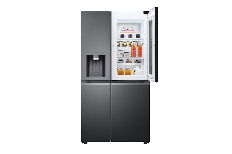 LG Side-by-Side avec InstaView Door-in-Door® | Distributeur de glace, de glace pilée et d'eau | Capacité de 635 litres | Classe d'efficacité énergétique E | Raccordement fixe à l'eau | Matte Black Steel | GSXV90MCAE, GSXV90MCAE