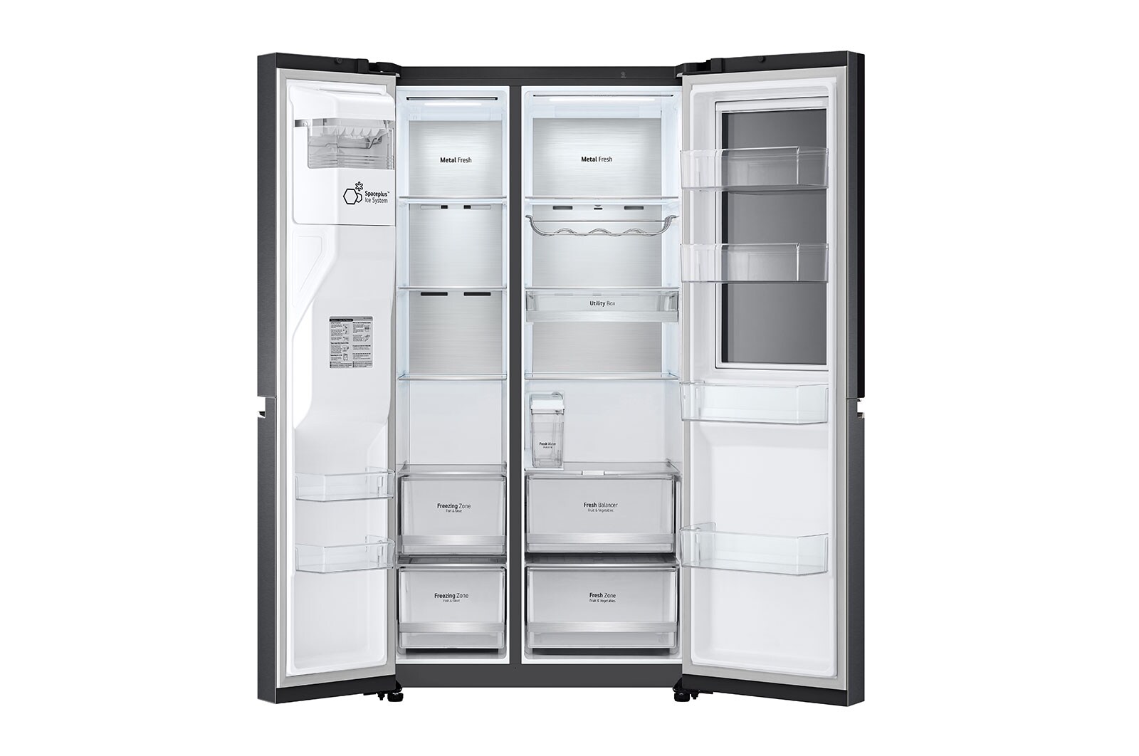 LG Side-by-Side avec InstaView Door-in-Door® | Distributeur de glace, de glace pilée et d'eau | Capacité de 635 litres | Classe d'efficacité énergétique E | Raccordement fixe à l'eau | Matte Black Steel | GSXV90MCAE, GSXV90MCAE
