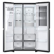 LG Side-by-Side avec InstaView Door-in-Door® | Distributeur de glace, de glace pilée et d'eau | Capacité de 635 litres | Classe d'efficacité énergétique E | Raccordement fixe à l'eau | Matte Black Steel | GSXV90MCAE, GSXV90MCAE