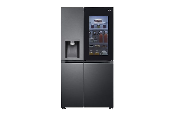 LG Side-by-Side avec InstaView Door-in-Door® | Distributeur de glace, de glace pilée et d'eau | Capacité de 635 litres | Classe d'efficacité énergétique E | Raccordement fixe à l'eau | Matte Black Steel | GSXV90MCDE, GSXV90MCDE