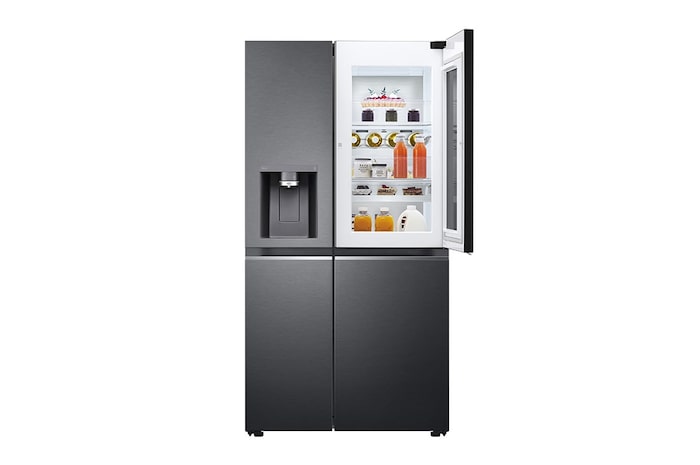 LG Side-by-Side avec InstaView Door-in-Door® | Distributeur de glace, de glace pilée et d'eau | Capacité de 635 litres | Classe d'efficacité énergétique E | Raccordement fixe à l'eau | Matte Black Steel | GSXV90MCDE, GSXV90MCDE