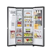LG Side-by-Side avec InstaView Door-in-Door® | Distributeur de glace, de glace pilée et d'eau | Capacité de 635 litres | Classe d'efficacité énergétique E | Raccordement fixe à l'eau | Matte Black Steel | GSXV90MCDE, GSXV90MCDE