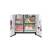 LG Side-by-Side avec InstaView Door-in-Door® | Distributeur de glace, de glace pilée et d'eau | Capacité de 635 litres | Classe d'efficacité énergétique E | Raccordement fixe à l'eau | Matte Black Steel | GSXV90MCDE, GSXV90MCDE