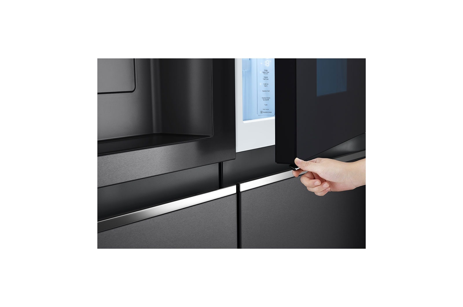 LG Side-by-Side avec InstaView Door-in-Door® | Distributeur de glace, de glace pilée et d'eau | Capacité de 635 litres | Classe d'efficacité énergétique E | Raccordement fixe à l'eau | Matte Black Steel | GSXV90MCDE, GSXV90MCDE