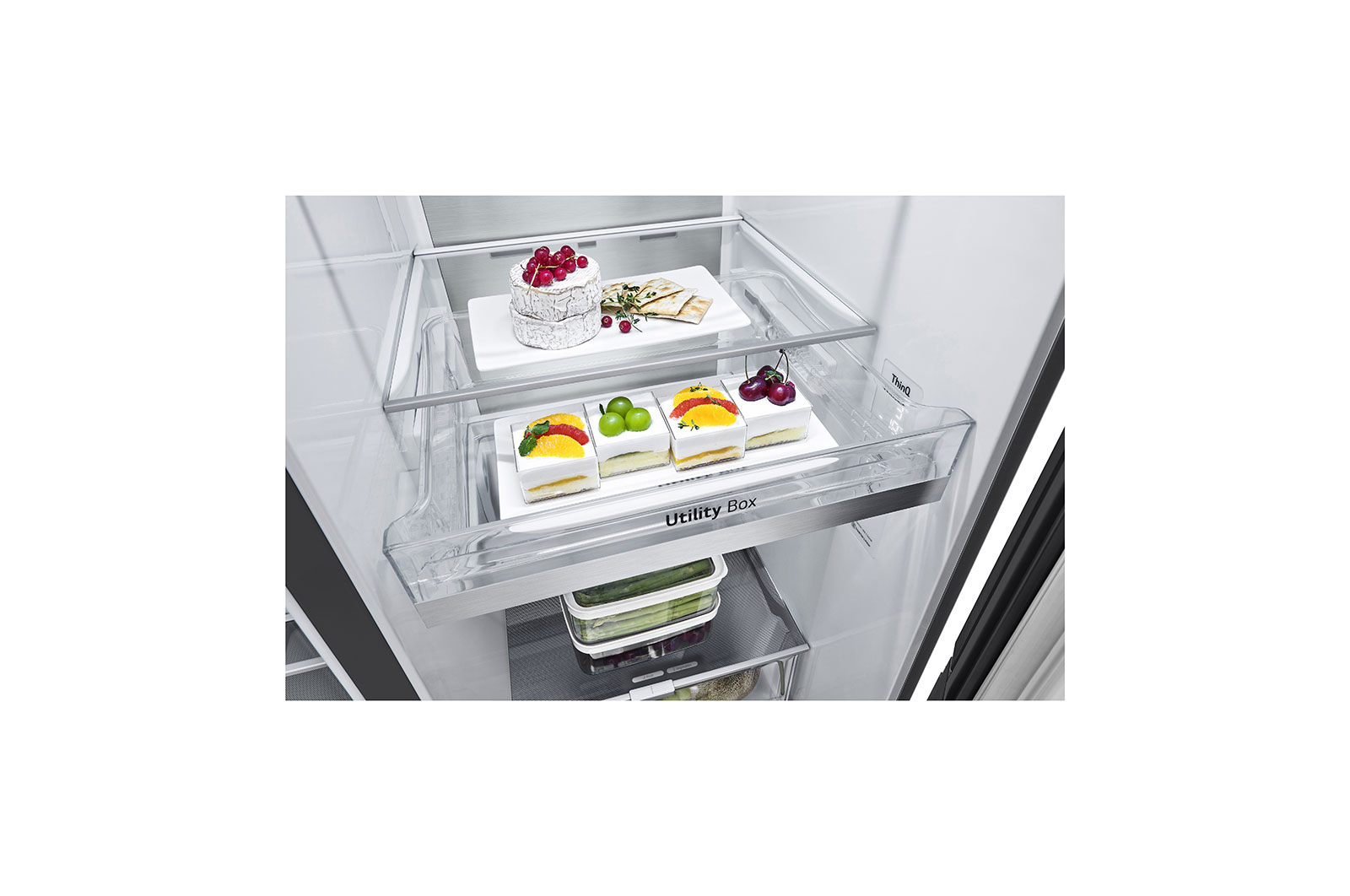 LG Side-by-Side avec InstaView Door-in-Door® | Distributeur de glace, de glace pilée et d'eau | Capacité de 635 litres | Classe d'efficacité énergétique E | Raccordement fixe à l'eau | Matte Black Steel | GSXV90MCDE, GSXV90MCDE