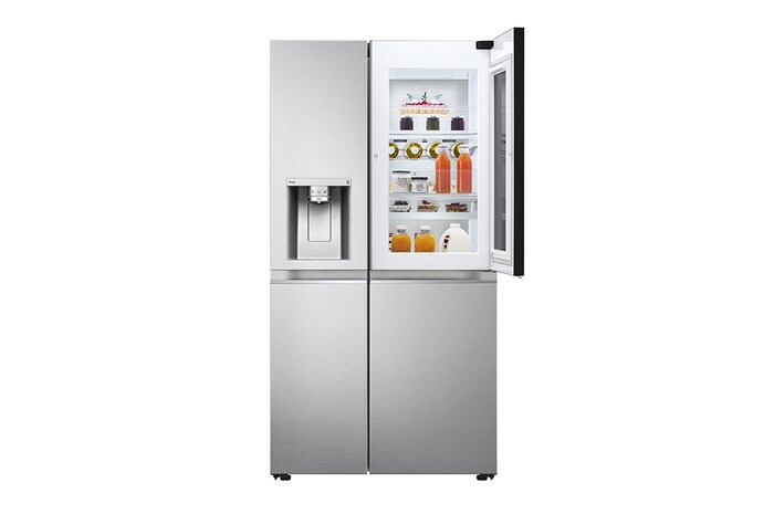 LG Side-by-Side avec InstaView Door-in-Door® | Distributeurs de glace, glace pilée et eau | Capacité de 635 litres | Classe d'efficacité énergétique E | Réservoir d'eau interne 4L | acier brossé | GSXV91BSAE, GSXV91BSAE