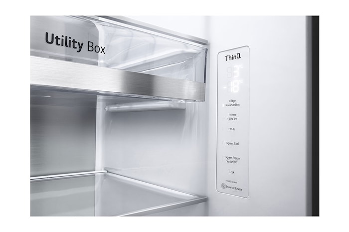 LG Side-by-Side avec InstaView Door-in-Door® | Distributeurs de glace, glace pilée et eau | Capacité de 635 litres | Classe d'efficacité énergétique E | Réservoir d'eau interne 4L | acier brossé | GSXV91BSAE, GSXV91BSAE