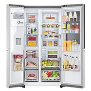 LG Side-by-Side avec InstaView Door-in-Door® | Distributeurs de glace, glace pilée et eau | Capacité de 635 litres | Classe d'efficacité énergétique E | Réservoir d'eau interne 4L | acier brossé | GSXV91BSAE, GSXV91BSAE