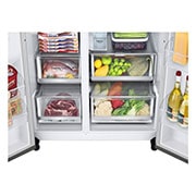 LG Side-by-Side avec InstaView Door-in-Door® | Distributeurs de glace, glace pilée et eau | Capacité de 635 litres | Classe d'efficacité énergétique E | Réservoir d'eau interne 4L | acier brossé | GSXV91BSAE, GSXV91BSAE